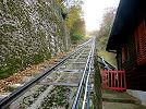 Standseilbahn Funicolare Lugano San Salvatore - das Zugseil wird nach rechts in den Antriebsraum Pazzallo abgelenkt