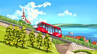 In rot ist die Standseilbahn Ligerz - Prêles ab Dezember 2025 unterwegs Foto asmobil